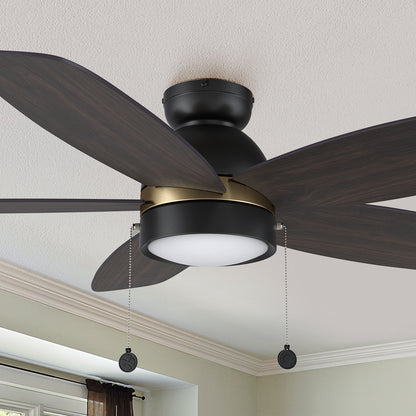 A pristine dark wood exterior, elegant plywood blades, and a charming LED lighting come together to create the subtle yet refined Treyton 52 inch pull chain ceiling fan. 