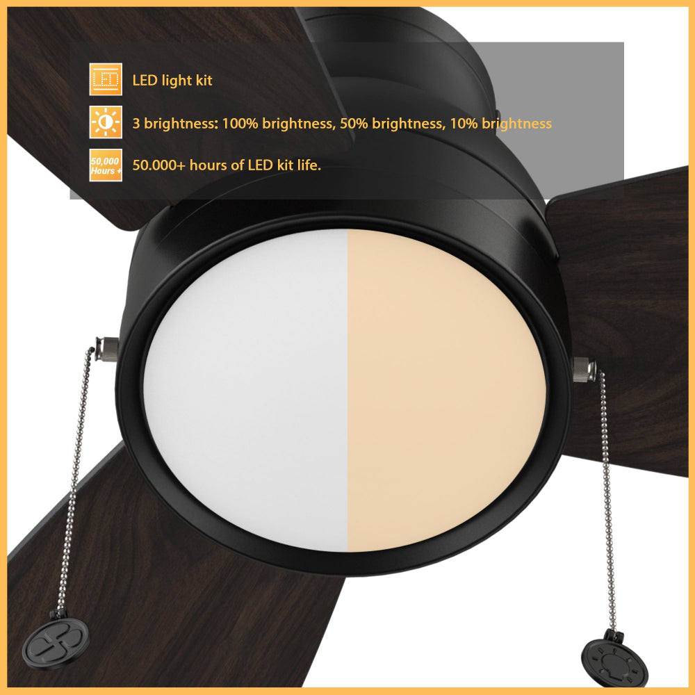 Carro Troyes 48 inch pull-chain ceiling fan with 1300 lumens LED light kit, 50,000+ Hours Light Life Span. 