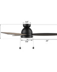 A size detail of Carro Troyes 48 inch pull-chain ceiling fan with light. 