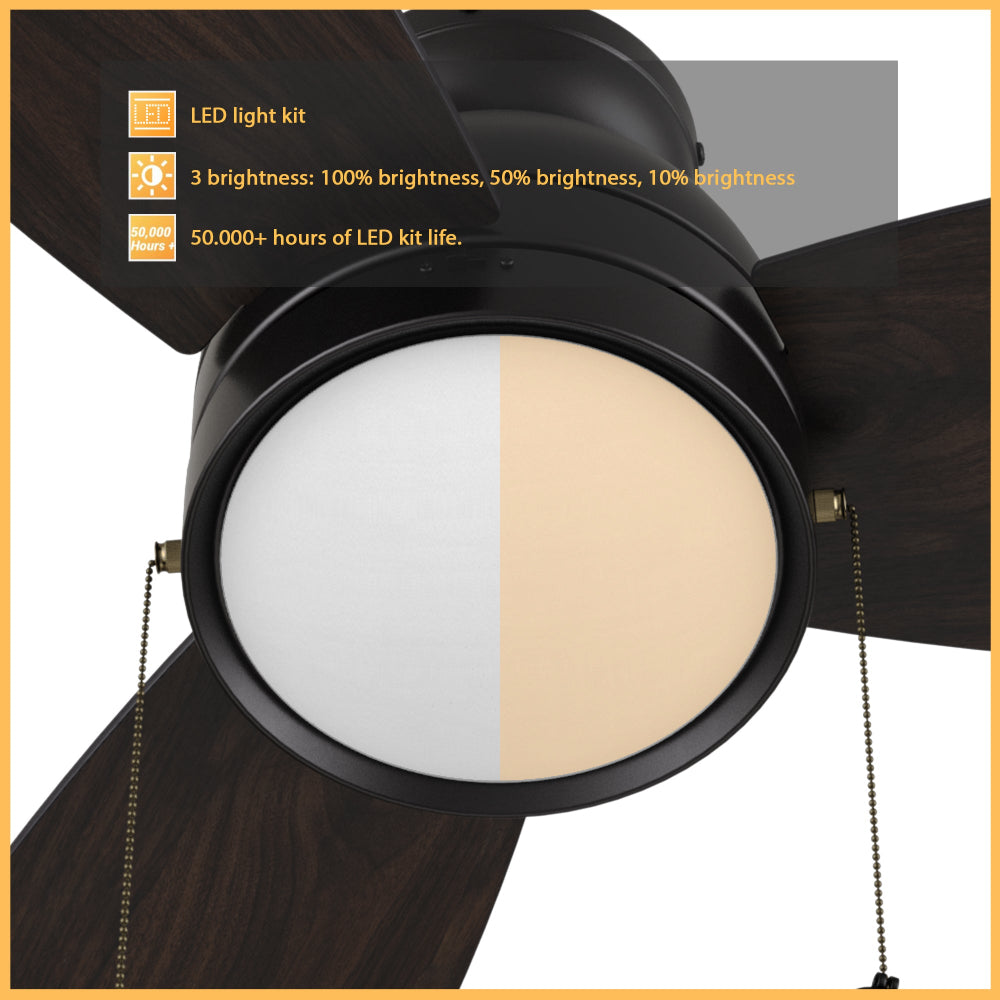 Carro Troyes 52 inch pull-chain ceiling fan with 1300 lumens LED light kit, 50,000+ Hours Light Life Span. 