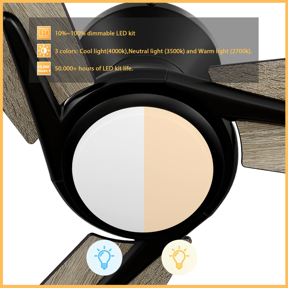 Carro Vant 44 inch ceiling fan with light design with elegant plywood blades and an integrated 4000K LED light. 