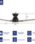 Detail size of Carro Smafan Vant 44 inch ceiling fan with light, low profile design with 3 wooden plywood blades.