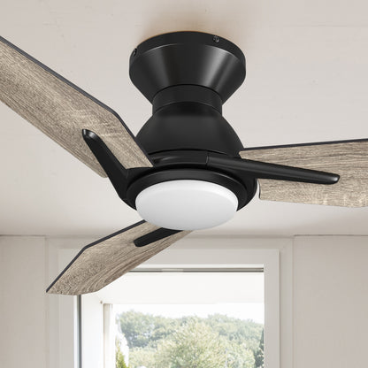 Carro Vant 44 inch ceiling fan with light, low profile design, 3 wooden plywood blades and an integrated 4000K LED cool light. 