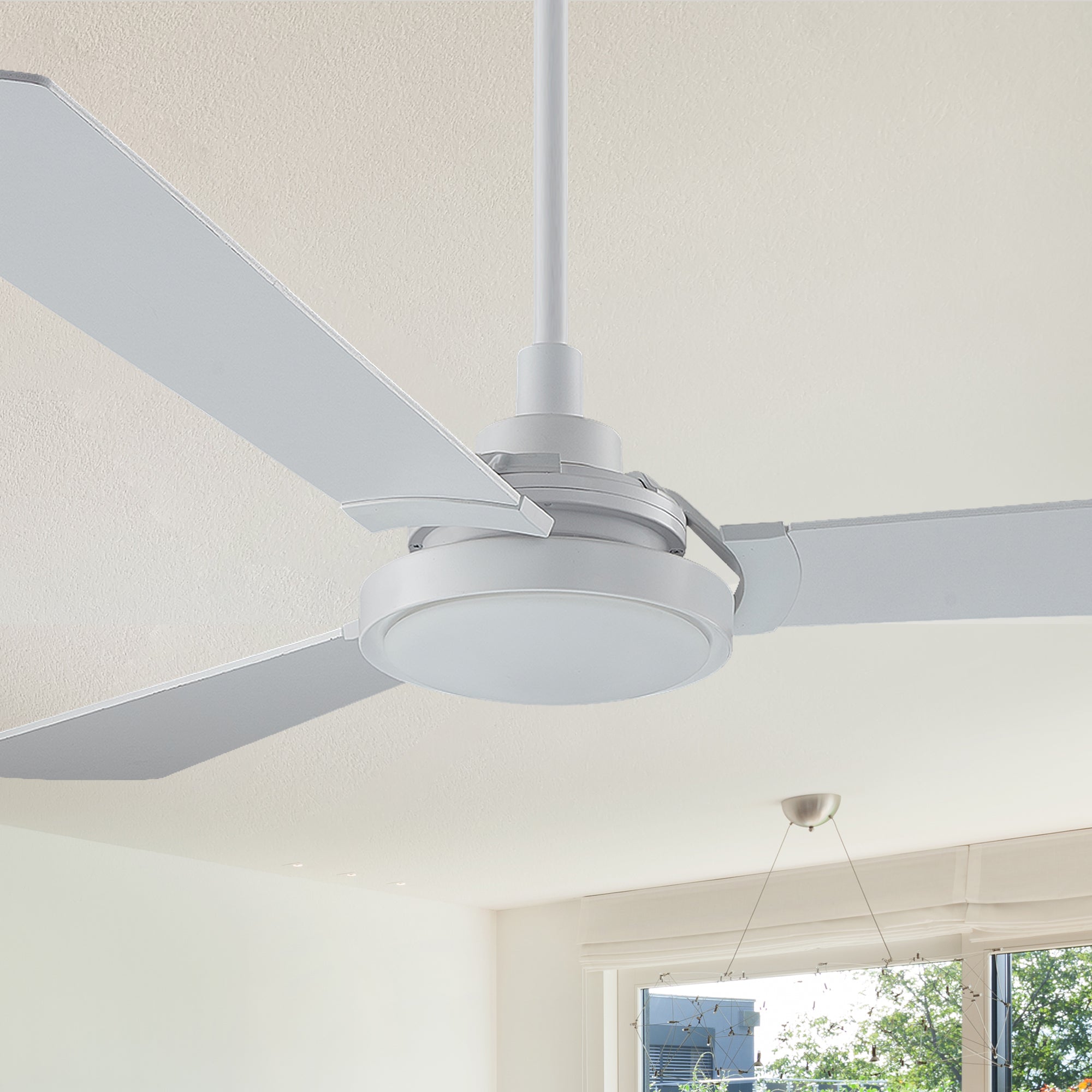 Carro Viter smart ceiling fan with light designed with white finish, elegant Plywood blades, Glass shade and integrated 4000K LED daylight. 