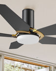 Carro Voyager 48 inch smart ceiling fan designed with Black finish, elegant Plywood blades, Glass shade and integrated 4000K LED cool light.