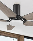 Carro Voyager 52 inch smart ceiling fan designed with wood finish, elegant Plywood blades, Glass shade and integrated 4000K LED cool light. 