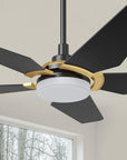 Smafan Voyager 52 inch smart ceiling fan designs with black and gold finish, elegant plywood blades, glass shade and has an integrated 4000K LED daylight. 