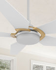 Smafan Voyager 52 inch smart ceiling fan designs with white and gold finish, elegant plywood blades, glass shade and has an integrated 4000K LED daylight. 