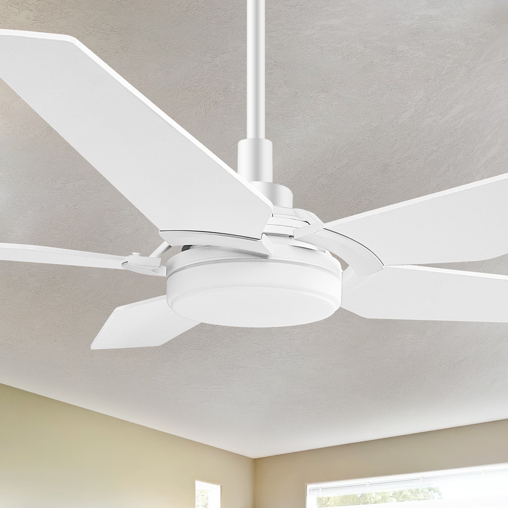 Smafan Voyager 52 inch smart ceiling fan designed with elegant plywood blades, Glass shade and has an integrated 4000K LED daylight. #color_white