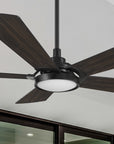 Smafan Wilkes 52 inch smart ceiling fan designed with dark wood finish, elegant plywood blades, glass shade and integrated 4000K LED daylight. 