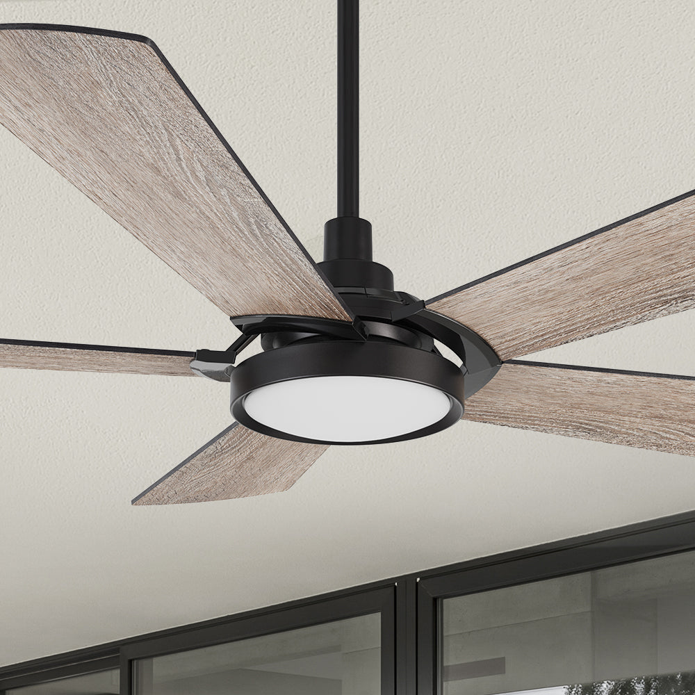 Smafan Wilkes 52 inch smart ceiling fan designed with light wood finish, elegant plywood blades, glass shade and integrated 4000K LED daylight. #color_wood