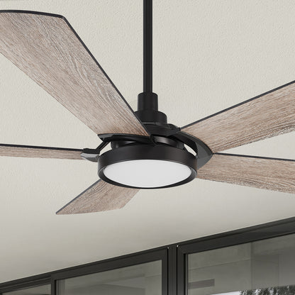Smafan Wilkes 52 inch smart ceiling fan designed with light wood finish, elegant plywood blades, glass shade and integrated 4000K LED daylight. 
