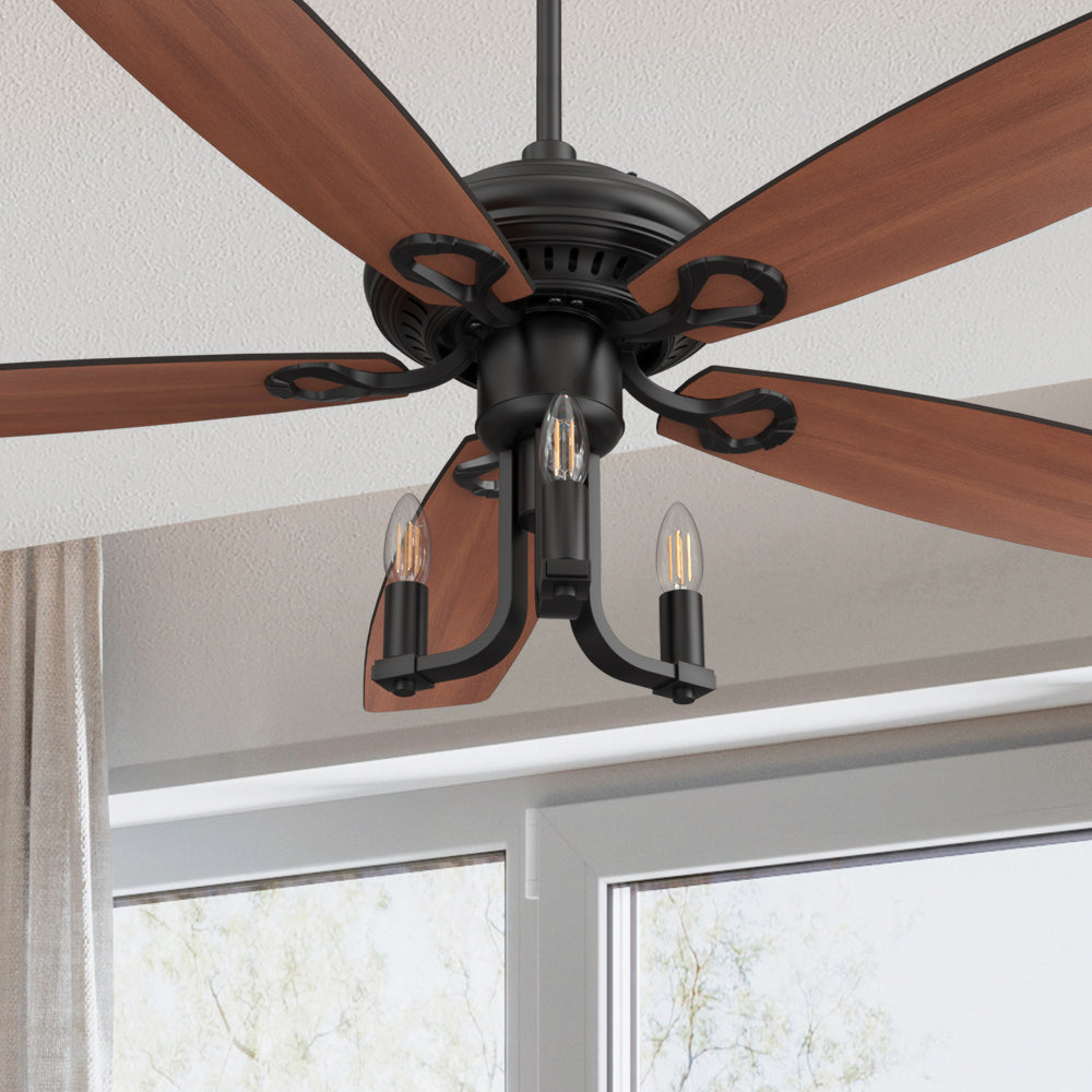 Carro Bryson 52 inch ceiling fan design with black finish, use elegant Plywood blades and compatible with LED bulb(Not included). 