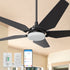 Smafan Voyager 52 inch outdoor smart ceiling fan in black designs with remote and wall control, elegant plywood blades, glass shade and has an integrated 4000K LED daylight. 