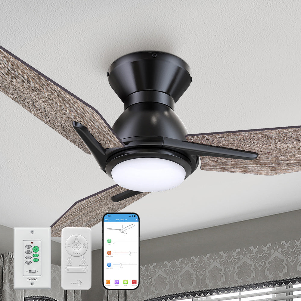 Carro Smafan Brooks 44 inch smart ceiling fans design with wall control, use elegant Plywood blades and has an integrated 4000K LED daylight. 
