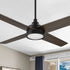 Smafan Bryant 52 inch black ceiling fan with light featuring 4 dark wood blades and integrated round LED light mounted on an indoor ceiling. 