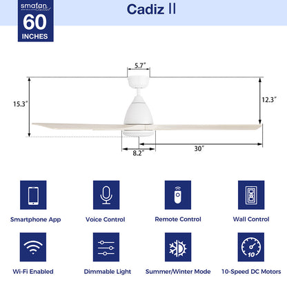 Cadiz Ⅱ 60" Outdoor/Indoor Smart Ceiling Fan with Light &amp; Wall Control