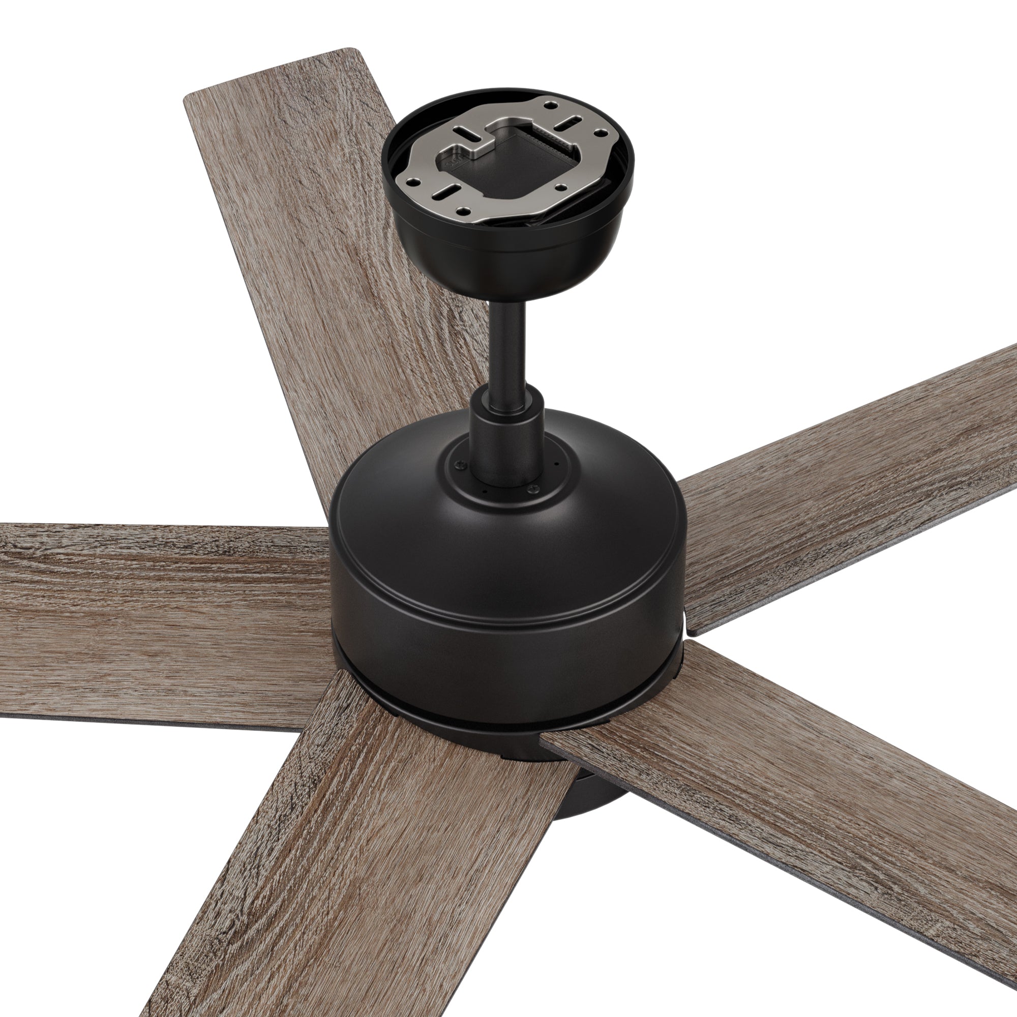 52in Black Ceiling Fan. Downrod mounted, whisper-quiet, and reversible airflow. 