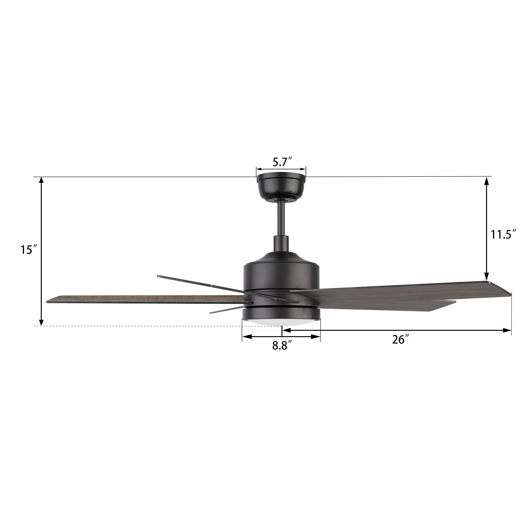 52in 10-speed dc downrod mounted black ceiling fan dimension #color_black