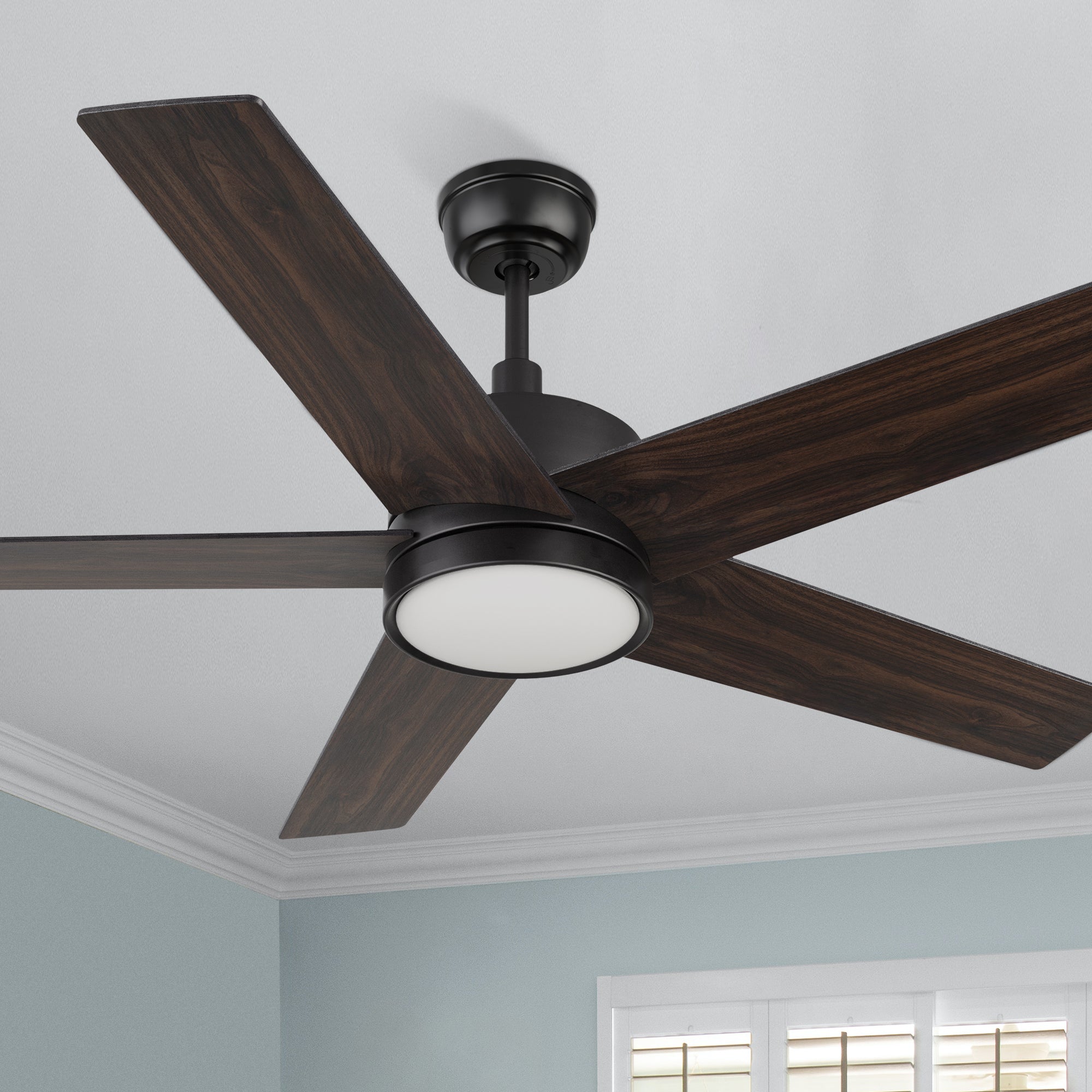 Illuminate your study space with 52in Silver Ceiling Fan. Modern design, dimmable LED, and reversible wind. #color_black