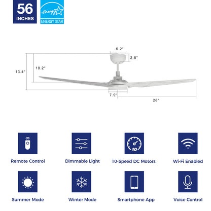 Trailblazer Outdoor 56&quot; Smart Ceiling Fan with LED Light Kit-White Base and White Marble Pattern Fan Blades. The fan features Remote control, Wi-Fi apps and Voice control technology (compatible with Amazon Alexa and Google Home Assistant ) to set fan preferences. Equipping with 2150-lumens LED lights and 10-speed DC Motor (4400CFM airflow output), bring you cool and bright.  