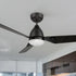 A modern Triton 52-inch ceiling fan with LED light and smart features installed in a bright, minimalist kitchen-living area. 