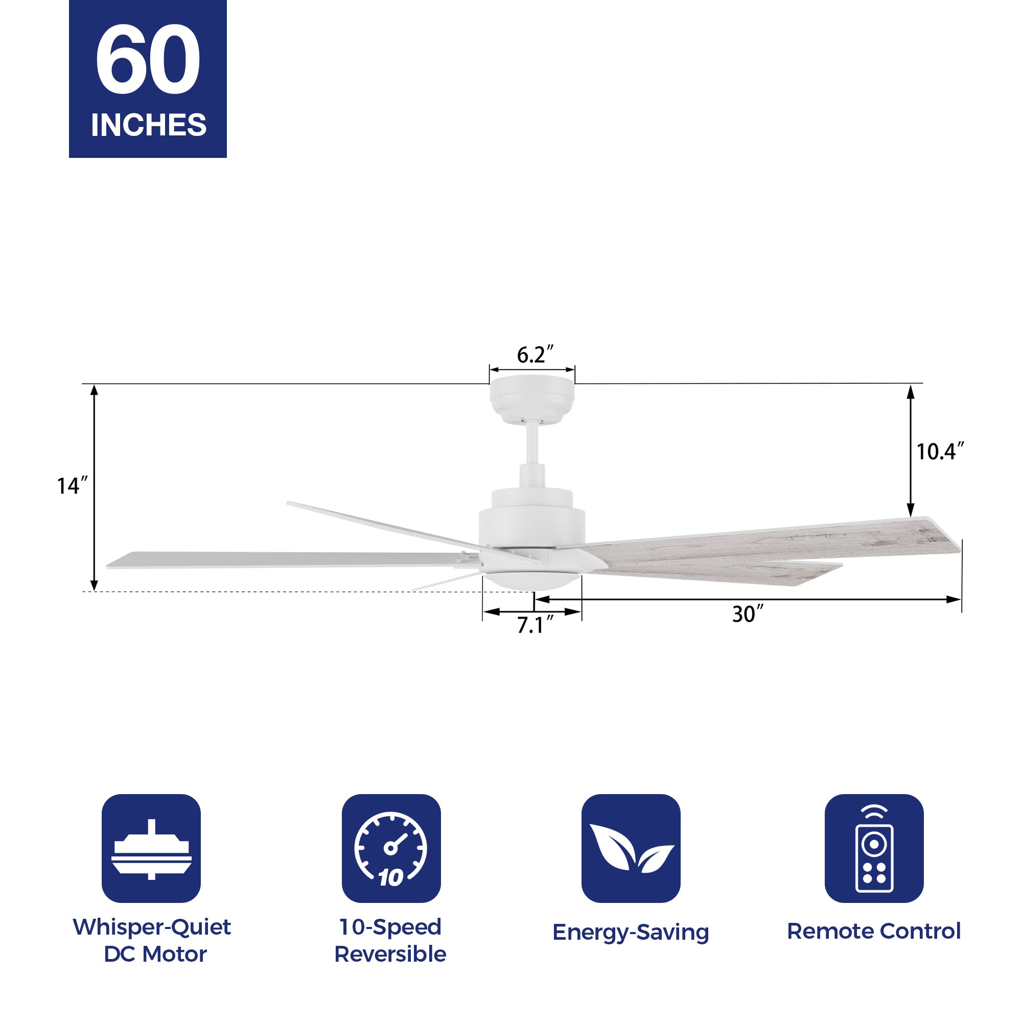 Carro Welland 60-inch ceiling fans with remote, featuring with 10-speed dc motor, whisper-quiet and energy-efficient. #color_white