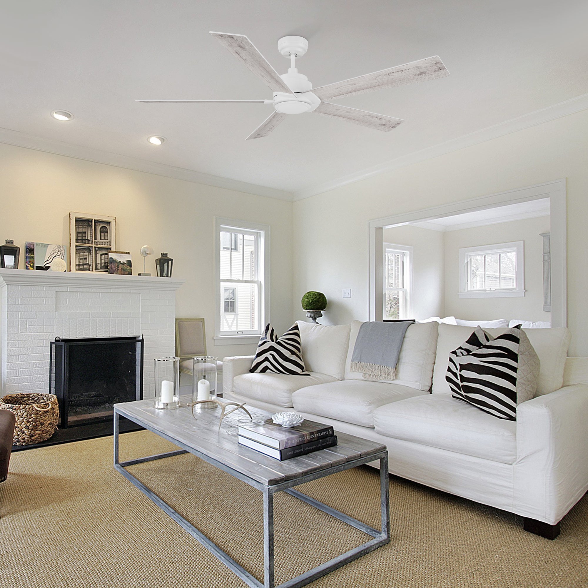 Carro Welland 60 inch remote control ceiling fans boasts a simple design with a White finish and elegant Plywood blades, will keep your living room cool and stylish. 