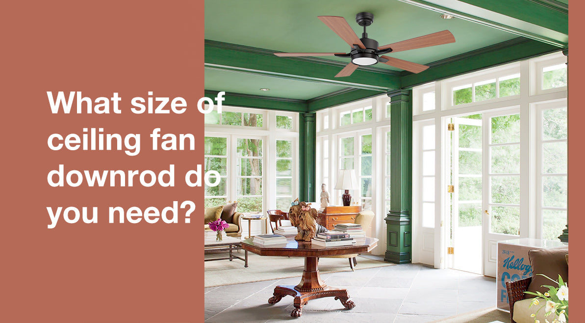 Banner for 56 inch black ceiling fan with light and remote in green-color theme living room.