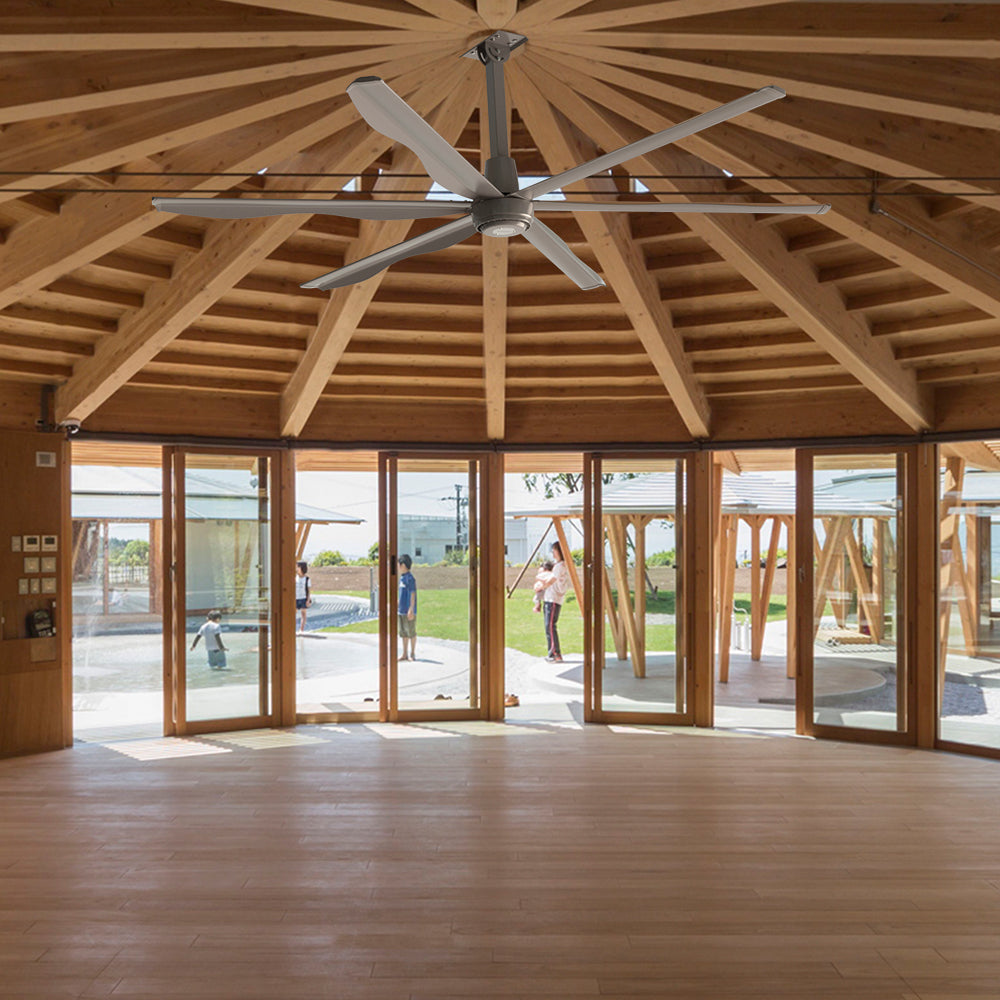10ft commercial HVLS large ceiling fan installed in public rest area. 