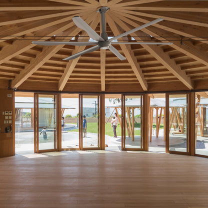 10ft commercial HVLS large ceiling fan installed in public rest area. 