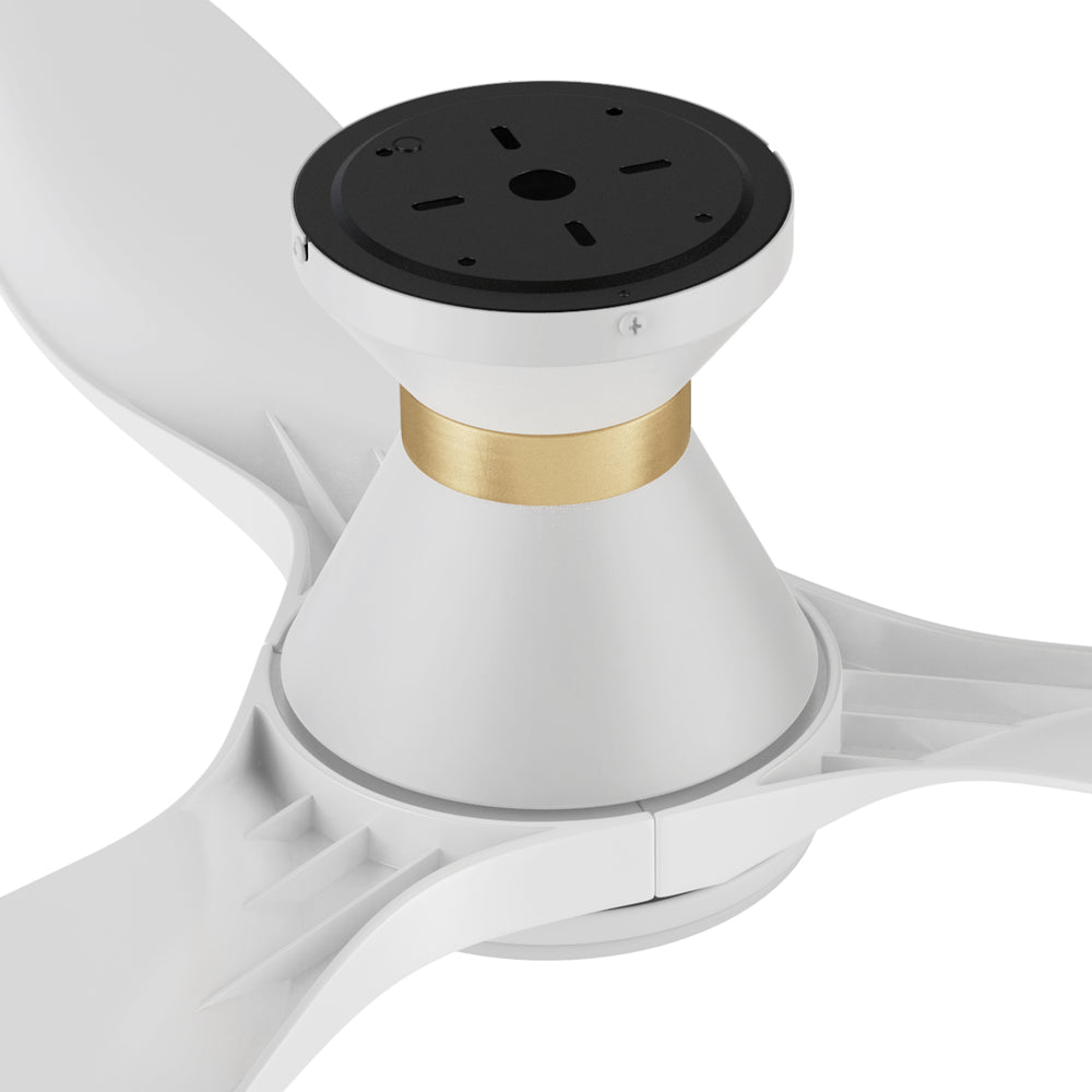The Kore 52" white flush mount smart ceiling fan has 10-speed reversible motor allows you to change the direction of your fan from downdraft mode during the summer to updraft mode during the winter. 