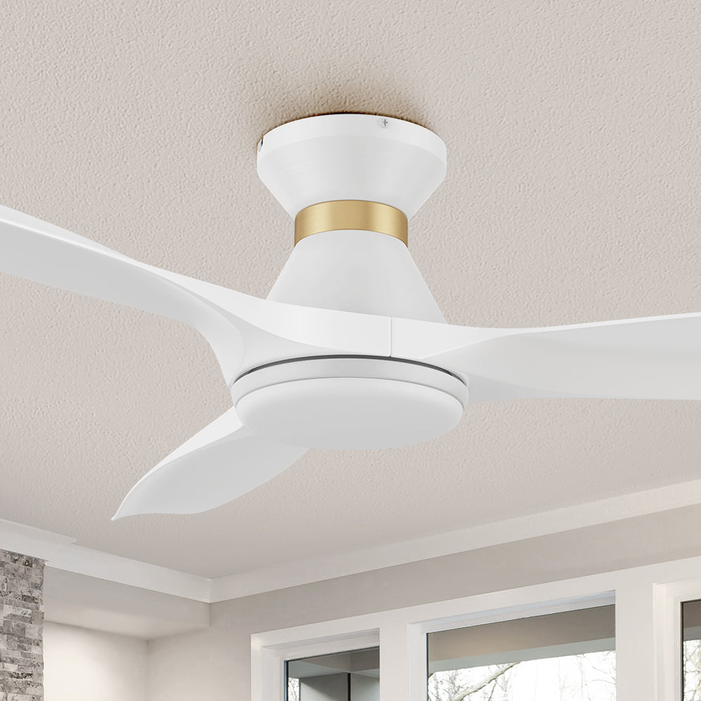 Kore 52&quot; white flush mount smart ceiling fan with light 