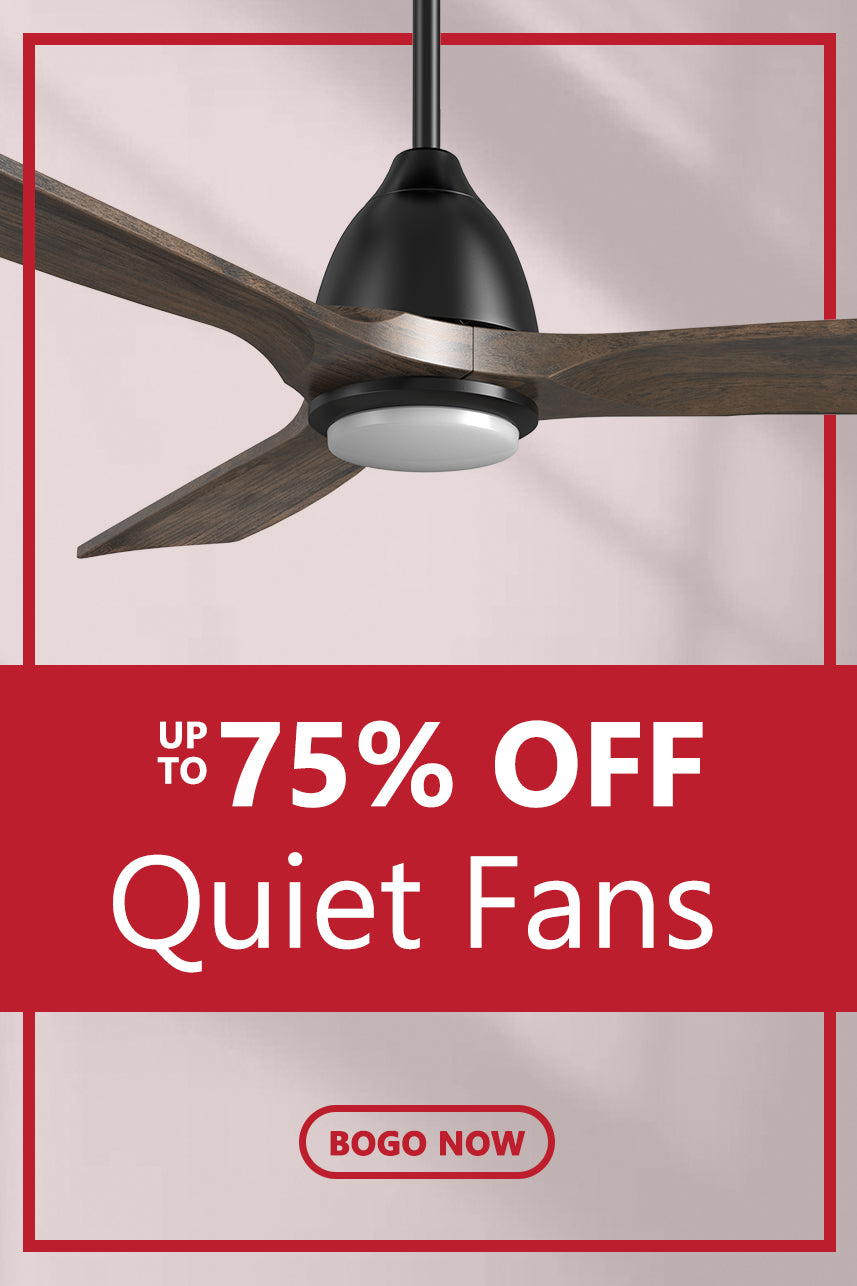 Poster Banner offers up to 70% off discount for quiet DC motor ceiling fans.