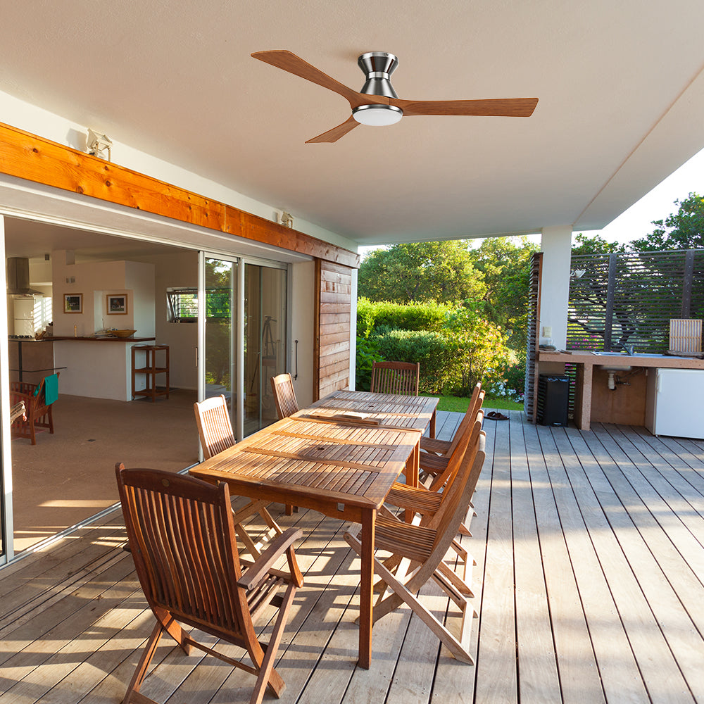 This sleek and stylish 52inch Antrim outdoor ceiling fan with 3 solid wood blades is perfect for any modern outdoor spaces. 