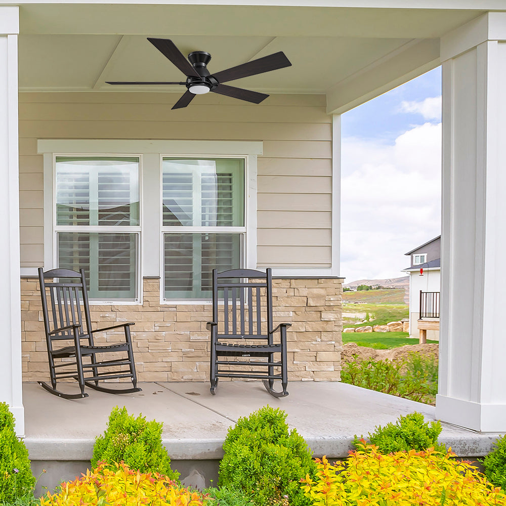 With modern design and a silent DC motor, this Aspen 48 inch flush mounted Wi-Fi ceiling fan in wood color is a stylish choice for your outdoor space. 