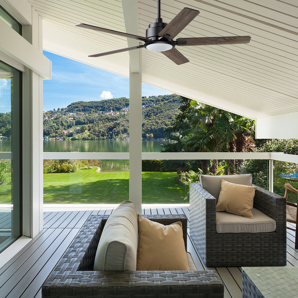 This Smafan Essex outdoor ceiling fan with a modern and stylish design is the perfect addition to any contemporary outdoor living space. #color_wood