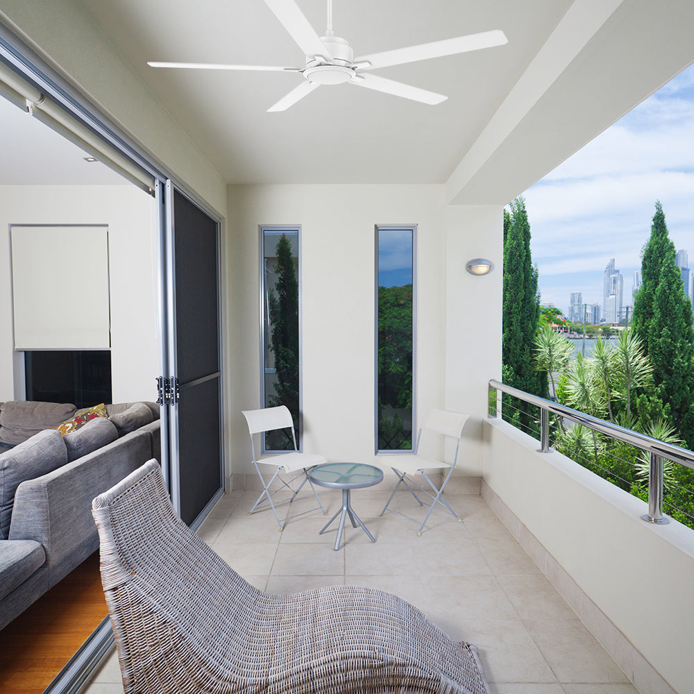 This Smafan 56 inch Essex outdoor ceiling fan in white with a modern and stylish design is the perfect addition to any contemporary outdoor living space. #color_white