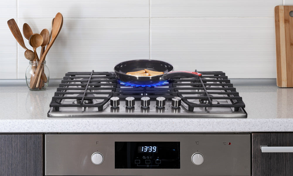 Interior design of elegant kitchen with high concentrated heating distribution for frying food