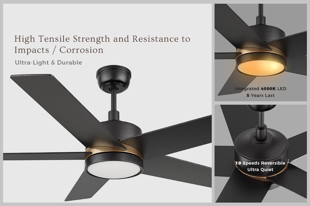 Black blade ceiling fan is ultra-light and durable