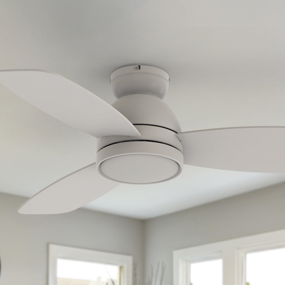 44-inch white flush mounting ceiling fan with light and remote 