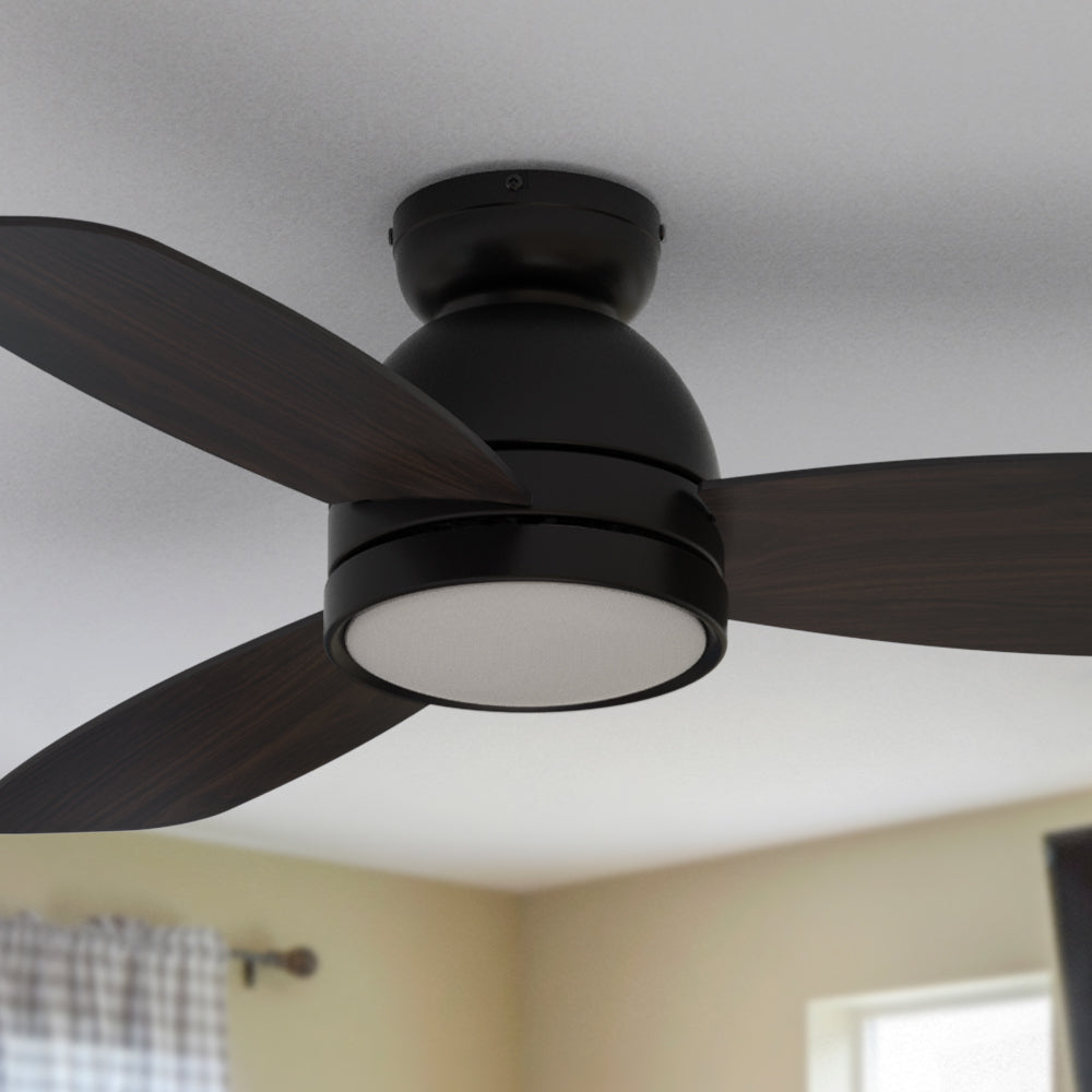 44inch low-profile remote ceiling fan with dimmable led  light and 10-speed whisper-quiet dc motor. 