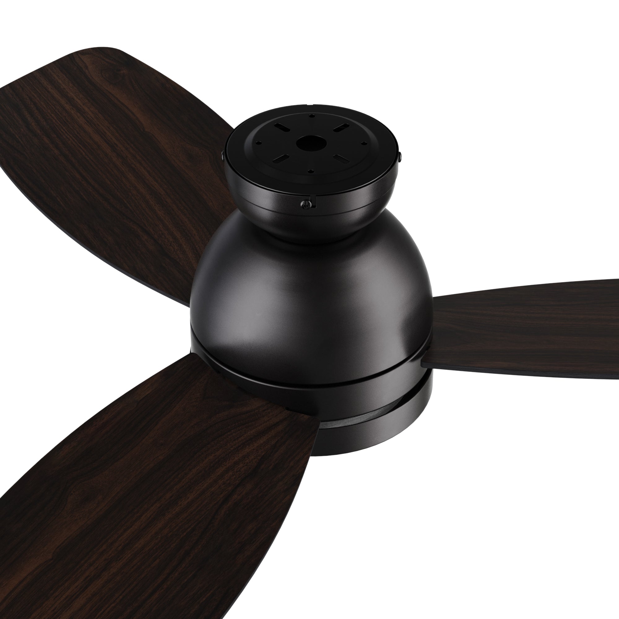 44 inch Black Remote ceiling fan with top flush mounting design. 