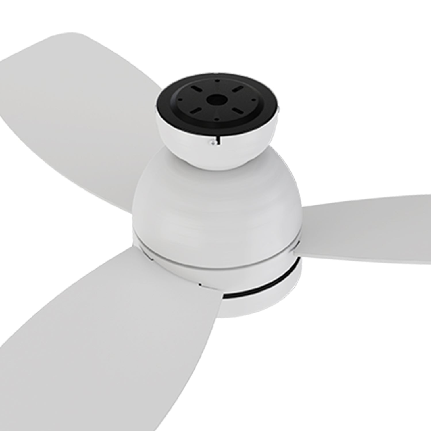 44 inch white Remote ceiling fan with top flush mounting design. 