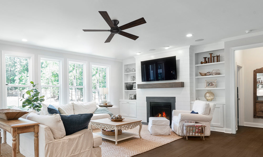 Remote ceiling fan was installed in living room scene