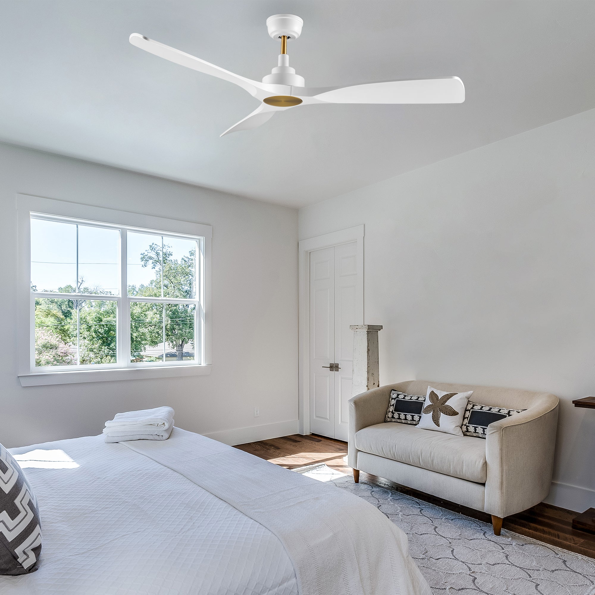 This Kilmory 52" ceiling fan keeps your space cool and stylish. It is a soft modern masterpiece perfect for your large indoor living spaces. This ceiling fan is a simplicity designing with Black finish, use very strong ABS blades. The fan features Remote control to set fan preferences. #color_White