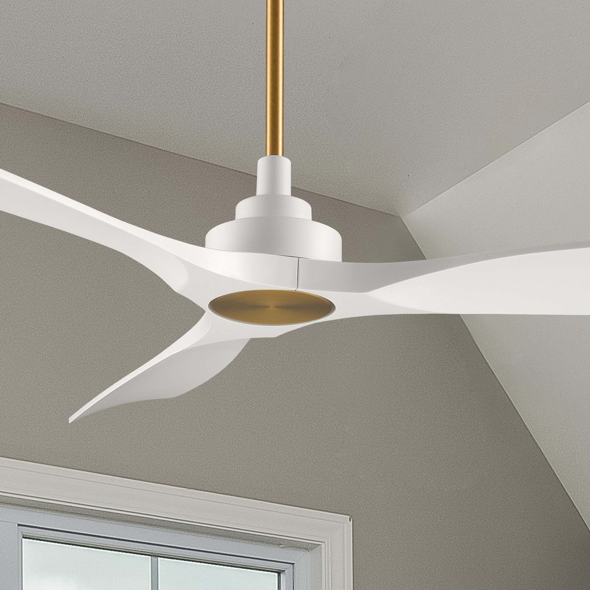 Smafan Carro Kilmory 52 inch ceiling fan with white and gold finish, strong ABS blades. Features Remote control to set fan preferences. 