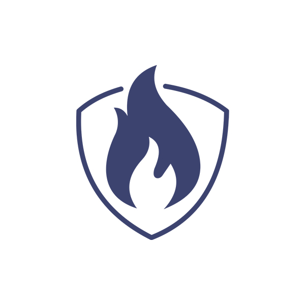 Fire shield icon symbol with automatic protection concept