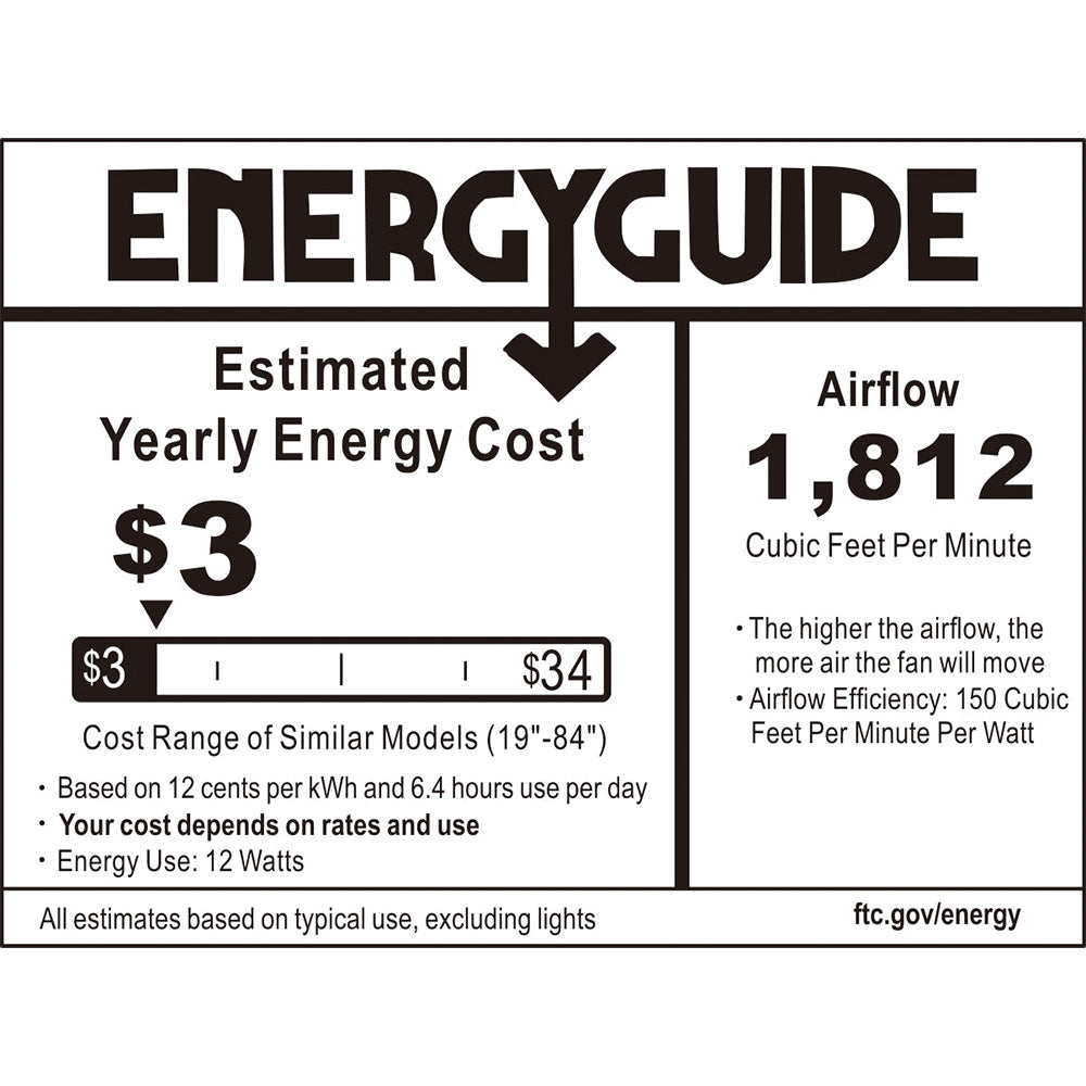 44 inch ceiling fan small size energy guide label 
