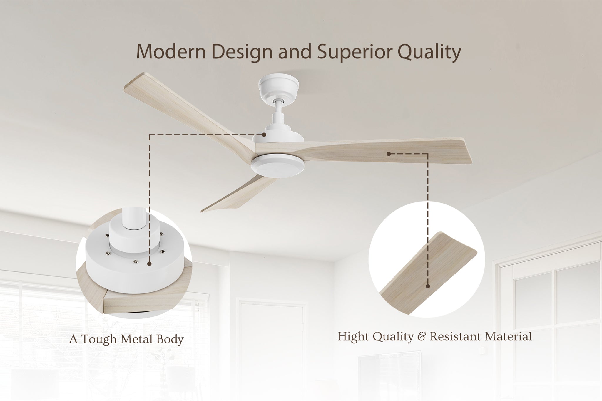 52inch remote ceiling fan with durable solid wood blade